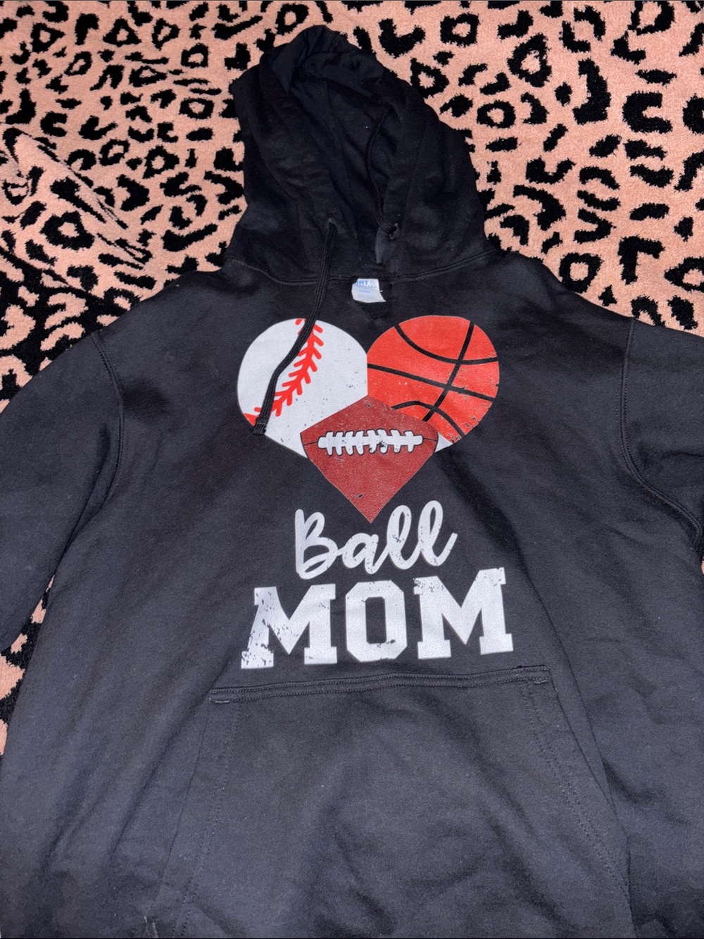 Port and Company Black "Ball Mom" Hoodie with Sports Heart Graphic